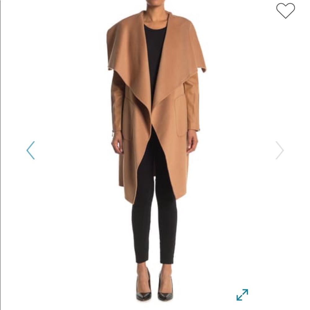 NWT BCBG Maxazria Camel Coat Leather Sleeve Coat